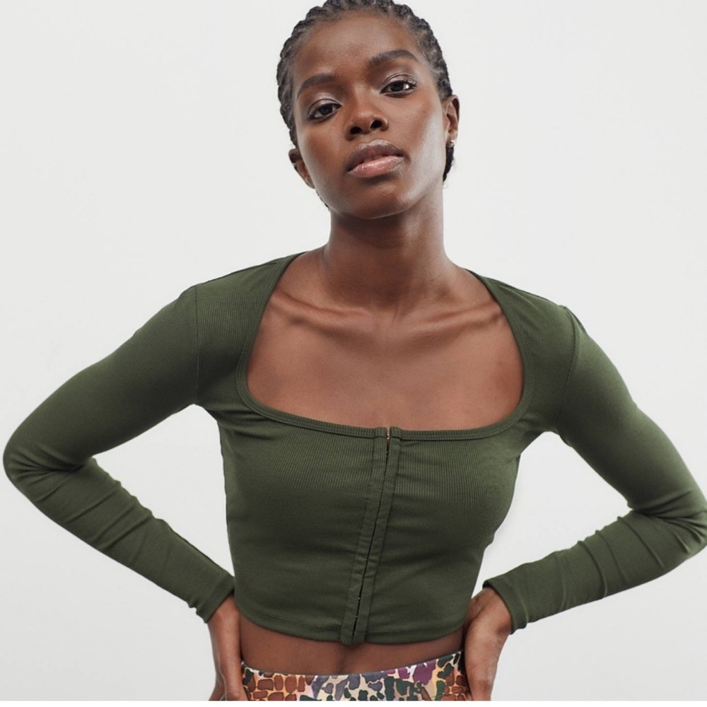 Adam Selman Square Neck Cardigan in “Army” green - Picture 4 of 14